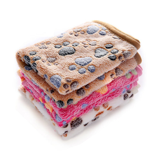 1 Pack 3  Pet Blanket Flannel Throw for Dog Puppy Cat Paw Brown/Pink/White