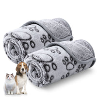 2-Pack Fleece Dog Blanket for Crate Paw Printed Grey