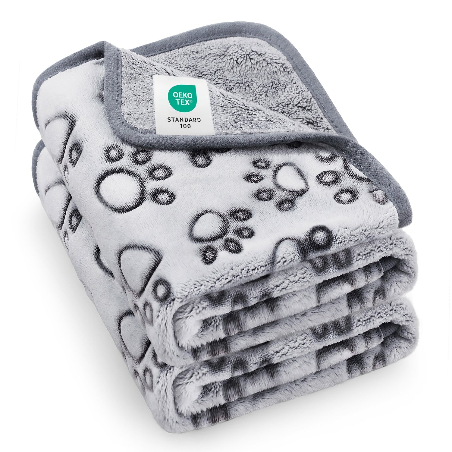 2-Pack Fleece Dog Blanket for Crate Paw Printed Grey