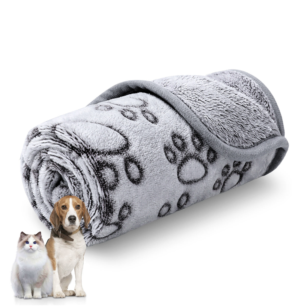 1-Pack Fleece Dog Blanket for Crate Paw Printed Grey