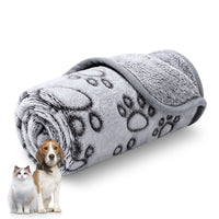 1-Pack Fleece Dog Blanket for Crate Paw Printed Grey