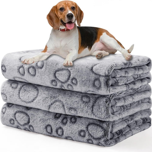 1 Pack 3  Pet Blanket Flannel Paw Printed Throw for Dog Cat Grey Paw