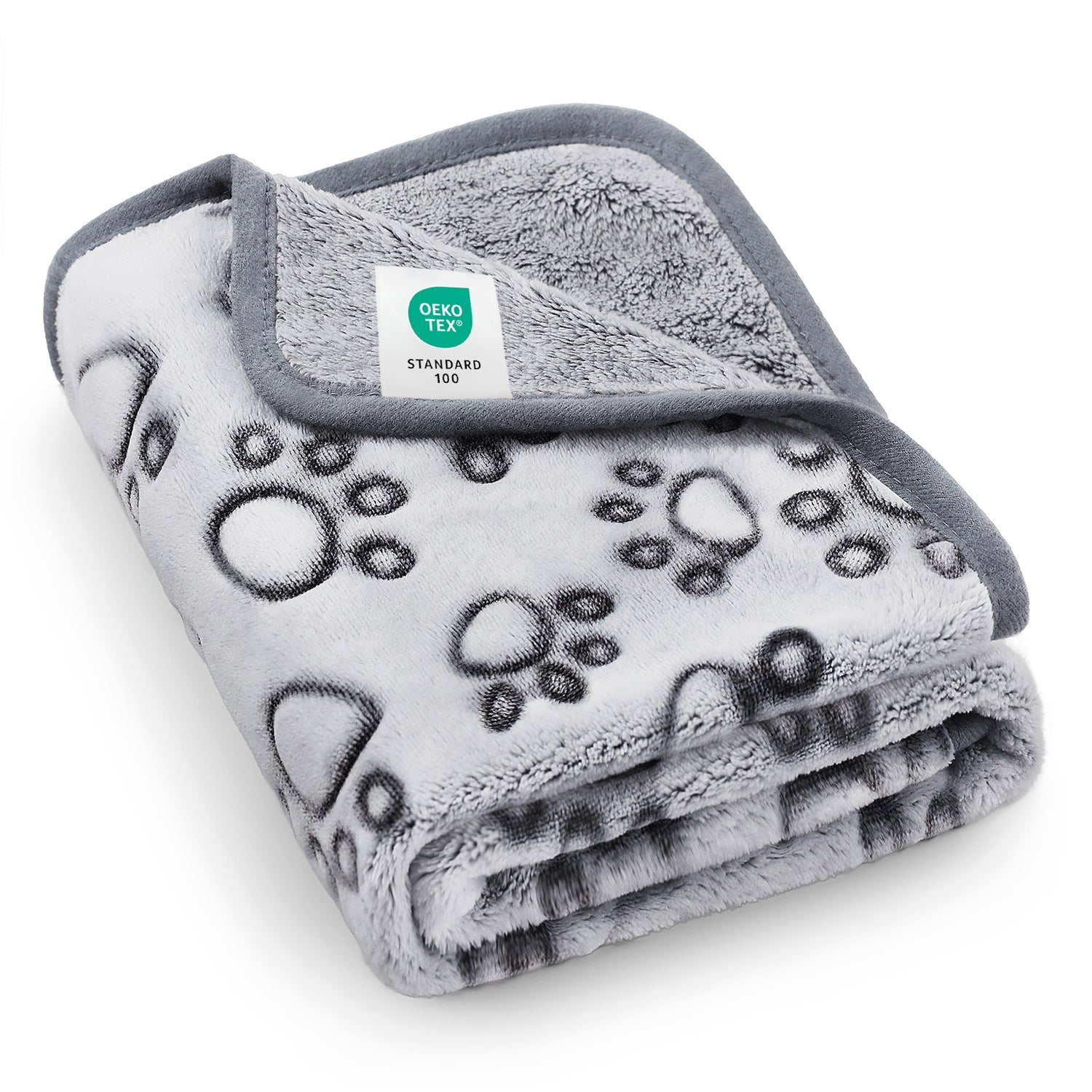 1-Pack Fleece Dog Blanket for Crate Paw Printed Grey