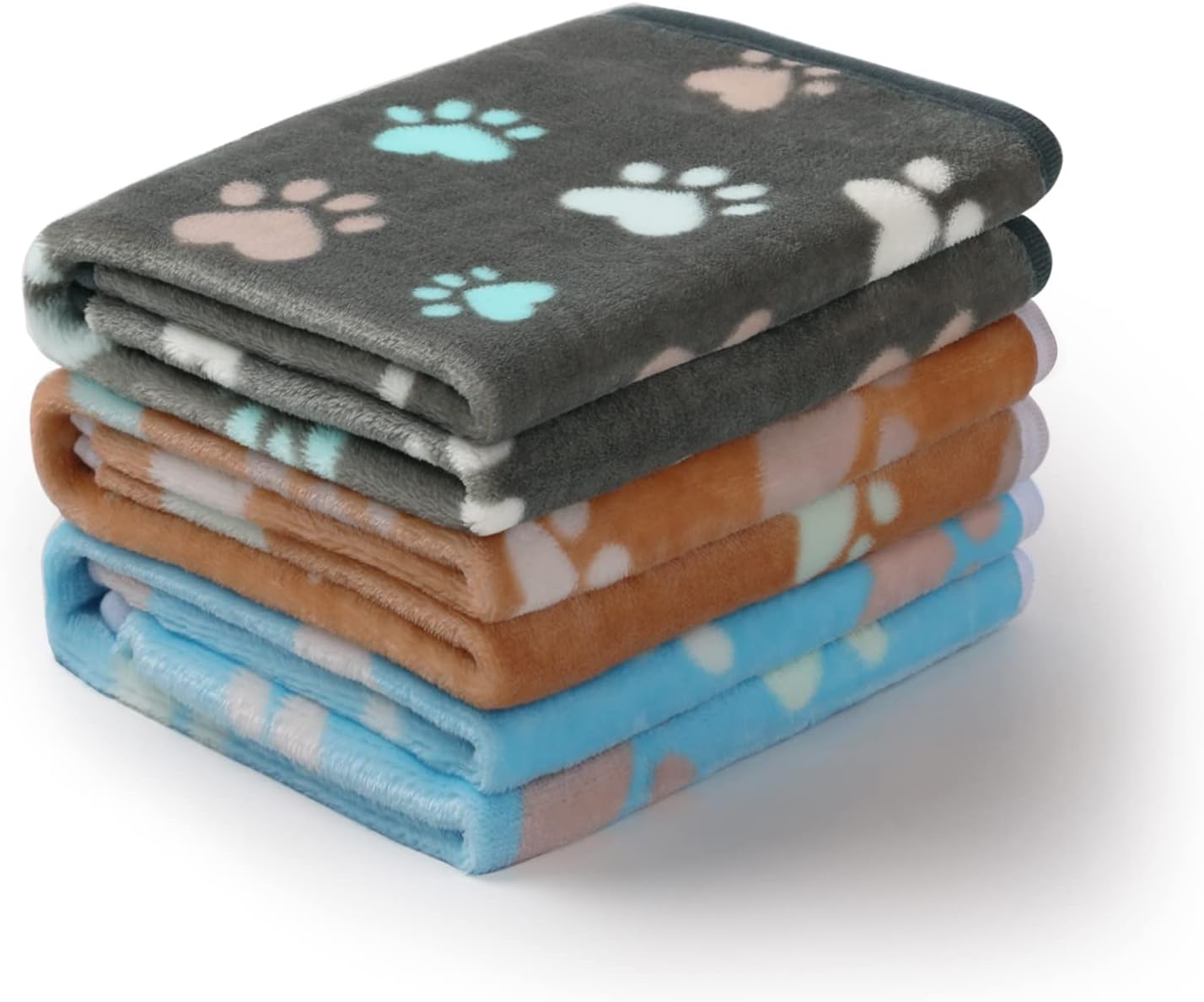 Luciphia 1 Pack 3 Blankets Fluffy Premium Fleece Pet Blanket Flannel Paw Printed Throw for Dog Cat(Small 23x16'', Grey/Brown/Blue)