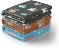 Luciphia 1 Pack 3 Blankets Fluffy Premium Fleece Pet Blanket Flannel Paw Printed Throw for Dog Cat(Small 23x16'', Grey/Brown/Blue)