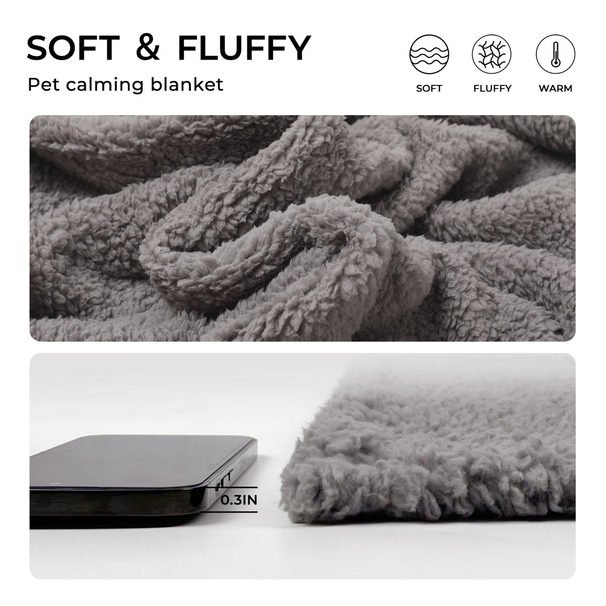 Soft Pet Sherpa Calming Dog Blankets Grey