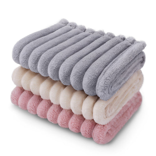 Washable Fleece Pet Blankets 1 Pack 3 for Dog | Cat Beige/Pink/Grey