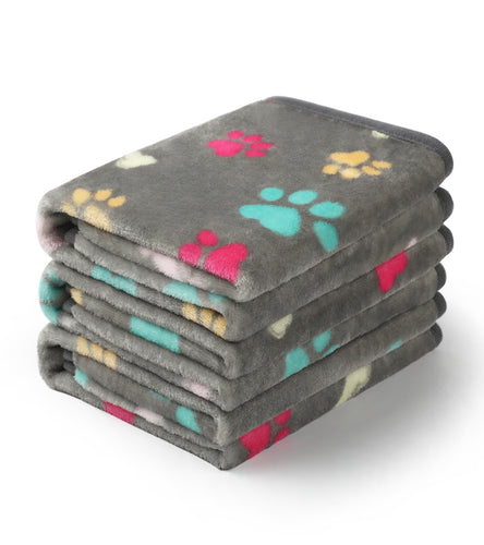 Flannel Paw Printed Pet Blankets for Dog Cat | 1 Pack 3 Blankets Grey