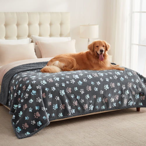 Washable Waterproof Pet Blankets Grey Paw