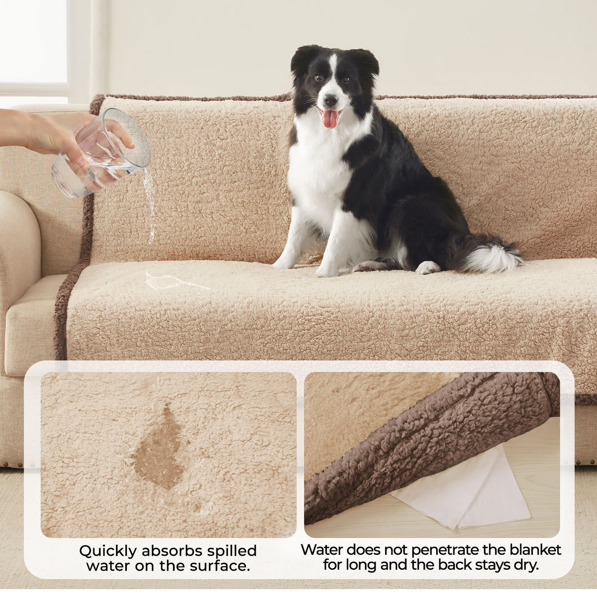 Waterproof Pet Blanket for Dog on Bed Beige/Brown