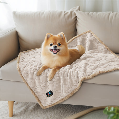 Reversible Sherpa Fleece Waterproof Pet Blanket Beige
