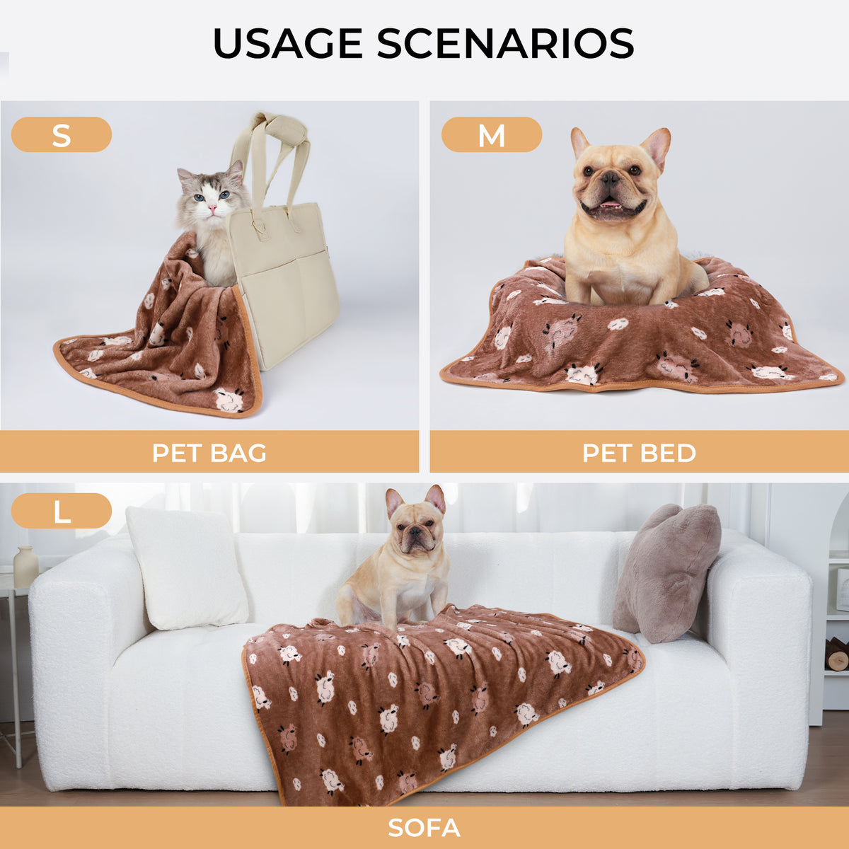 Premium Fleece Dog and Cat Blanket Brown/Yellow/Blue