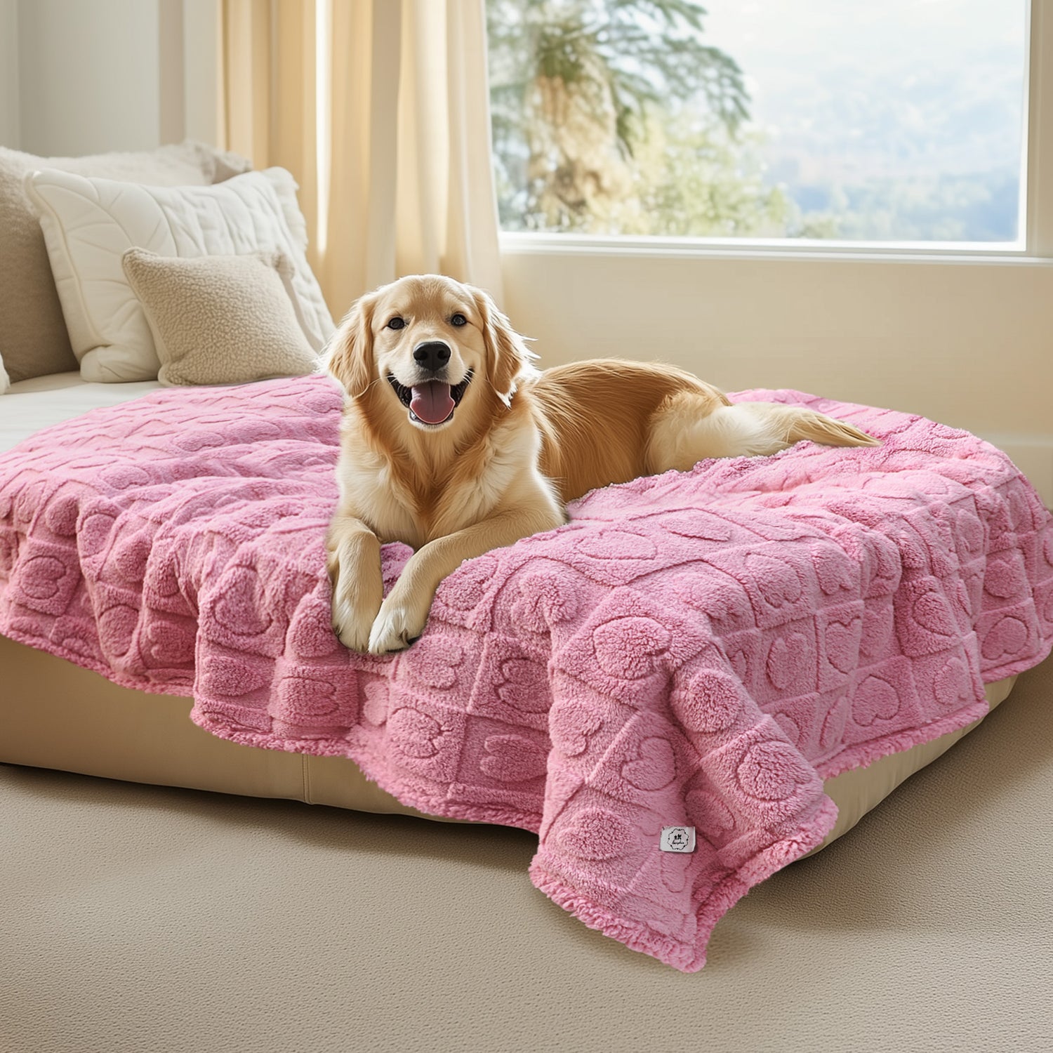 Heart Jacquard Waterproof Pet Blanket Pink