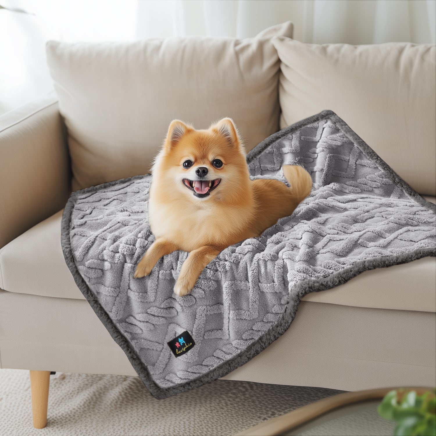 Reversible Sherpa Fleece Waterproof Pet Blanket Light Grey