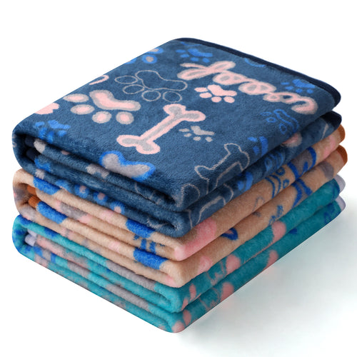 Fluffy Premium Fleece Pet Blankets | 1 Pack 3 Blankets Khaki/Blue/Navy