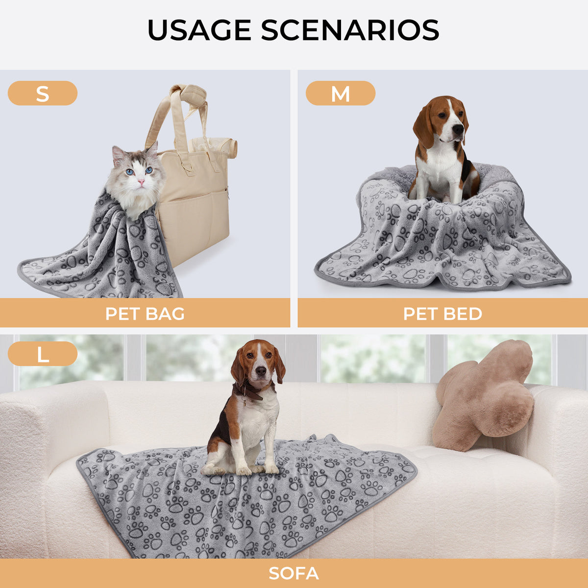 1 Pack 6 Fleece Dog Blanket for Crate Paw Printed Grey