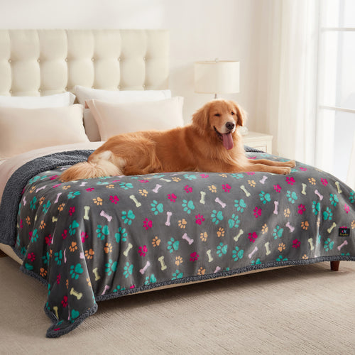 Washable Waterproof Pet Blankets Grey Bone