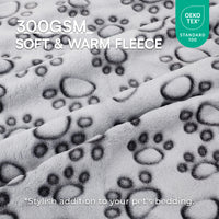 1-Pack Fleece Dog Blanket for Crate Paw Printed Grey