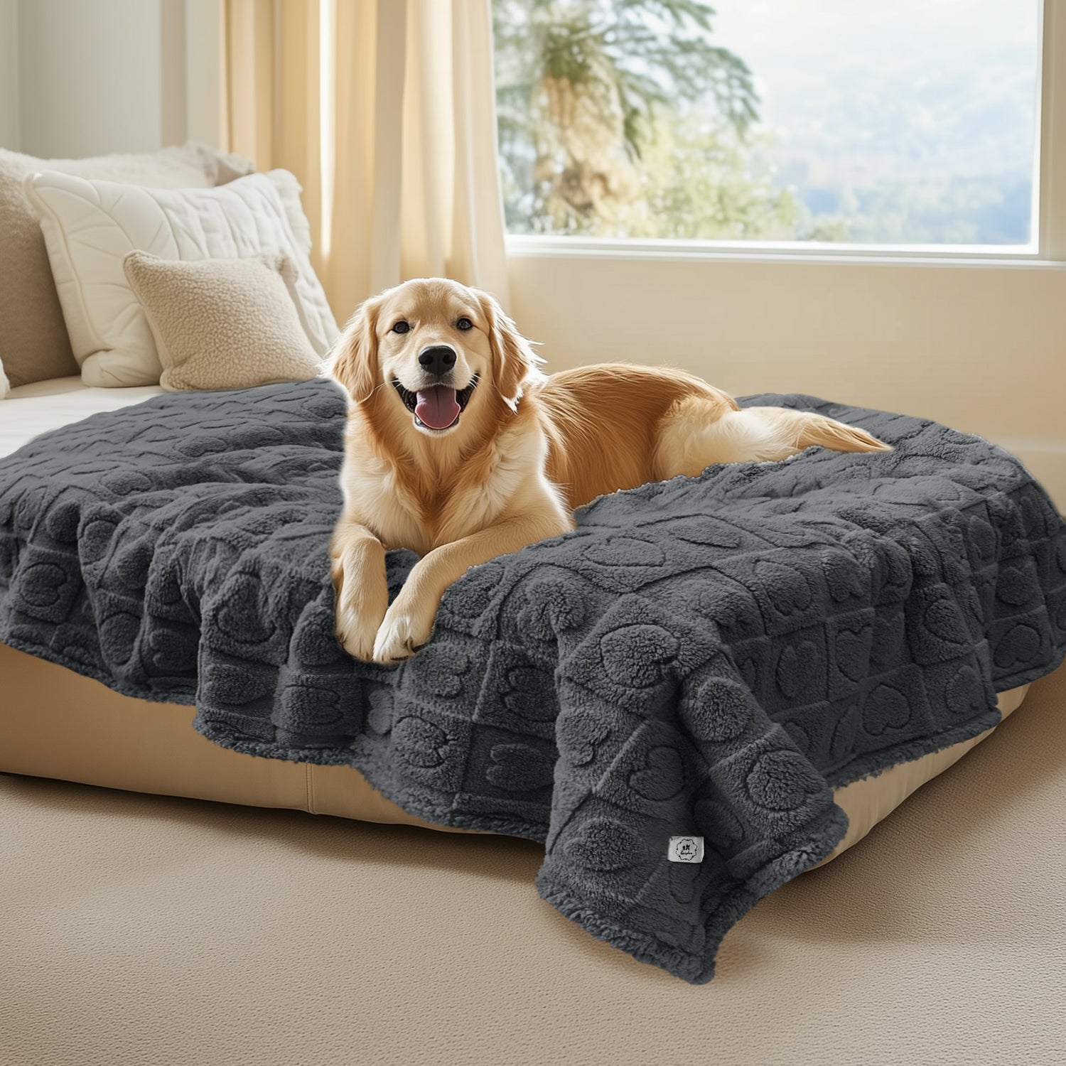 Heart Jacquard Waterproof Pet Blanket Grey