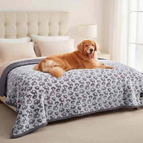 Washable Waterproof Pet Blankets Paw Gray