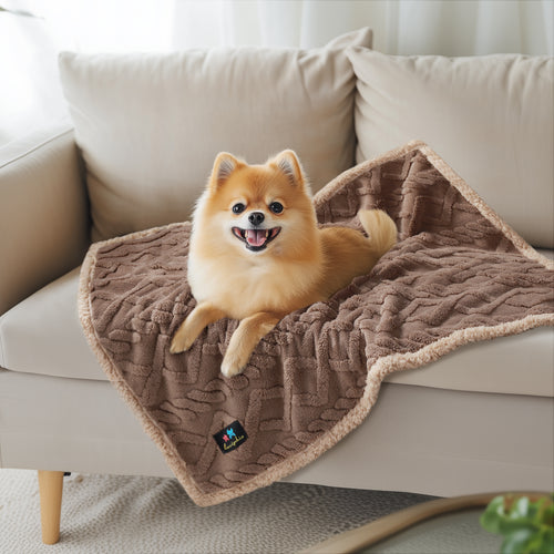 Reversible Sherpa Fleece Waterproof Pet Blanket Khaki