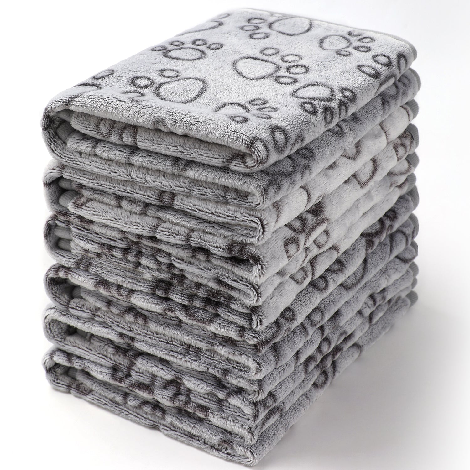 1 Pack 6 Fleece Dog Blanket for Crate Paw Printed Grey