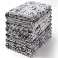 1 Pack 6 Fleece Dog Blanket for Crate Paw Printed Grey