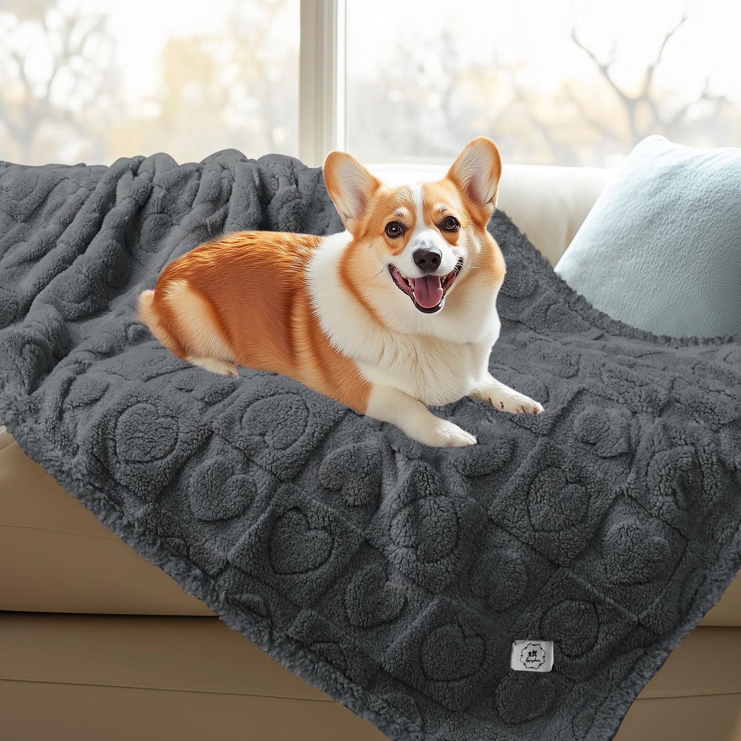 Heart Jacquard Waterproof Pet Blanket Grey