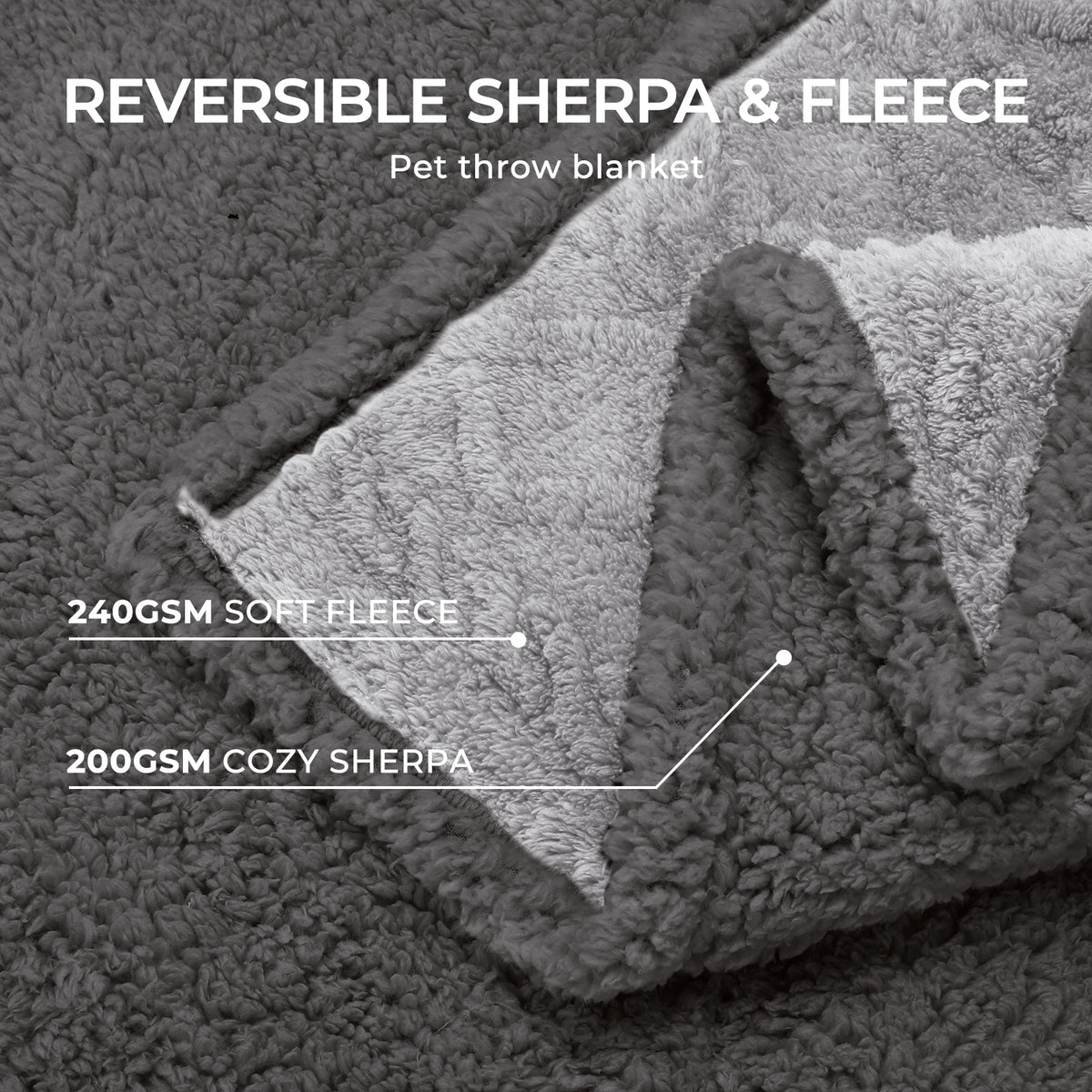 Reversible Sherpa Fleece Waterproof Pet Blanket Light Grey