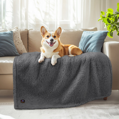 Waterproof Pet Blanket for Medium Large Dogs Soft Cat Sherpa Grey