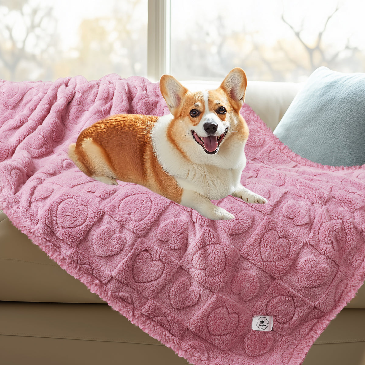 Heart Jacquard Waterproof Pet Blanket Pink
