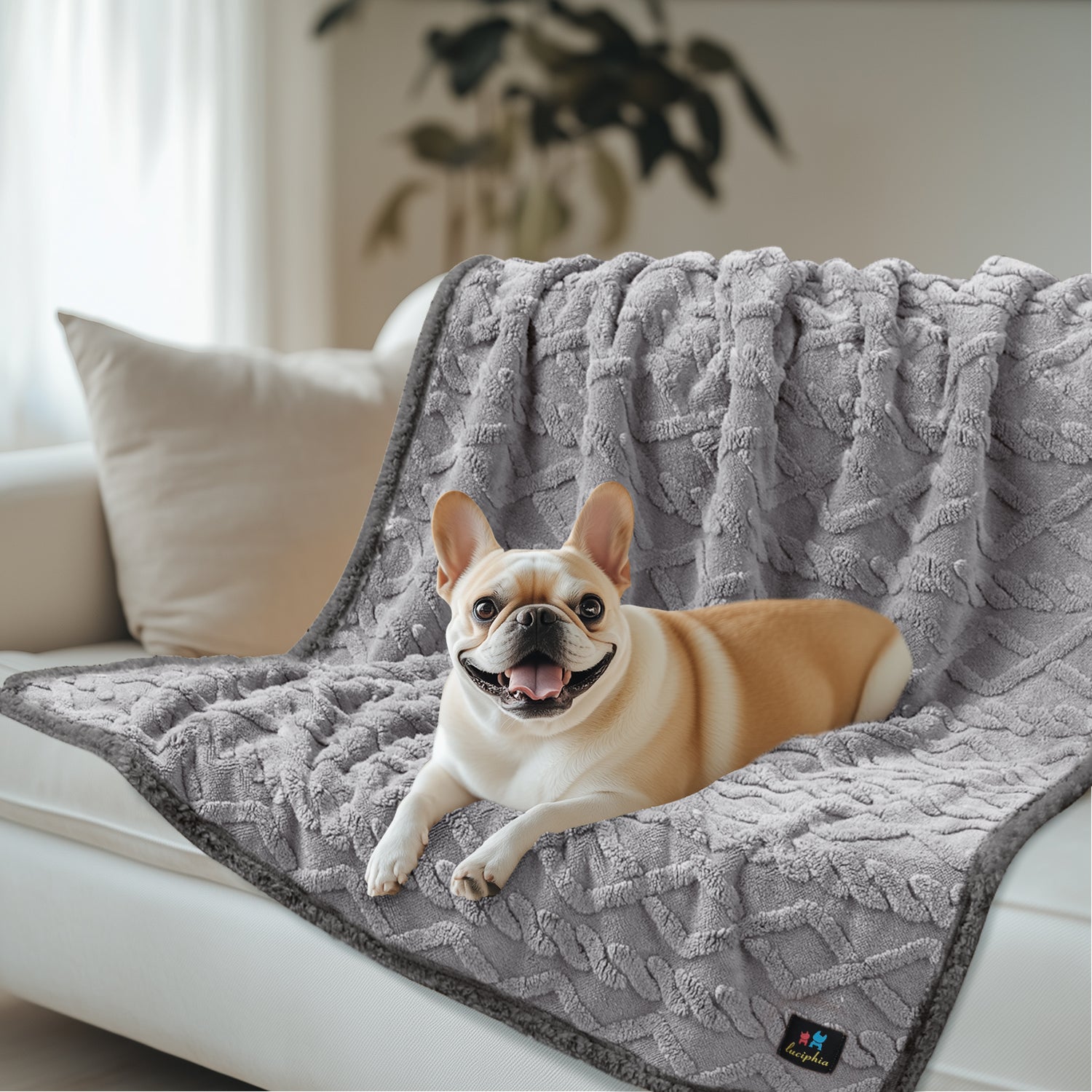 Reversible Sherpa Fleece Waterproof Pet Blanket Light Grey