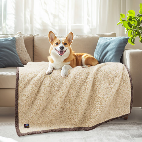 Waterproof Pet Blanket for Medium Large Dogs Soft Cat Sherpa Beige/Brown