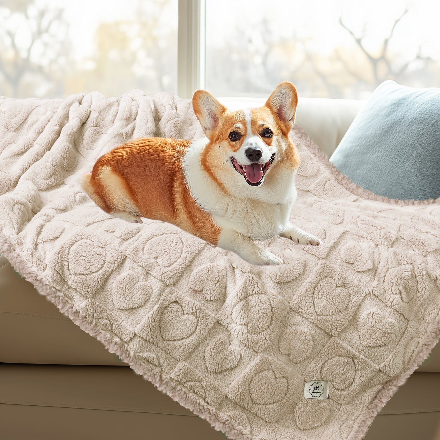 Heart Jacquard Waterproof Pet Blanket Beige