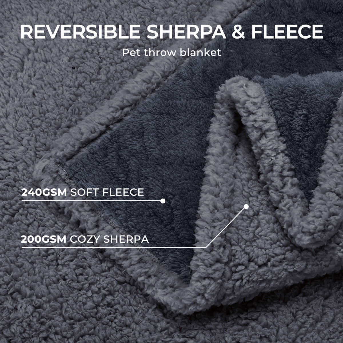 Reversible Sherpa Fleece Waterproof Pet Blanket Dark Grey