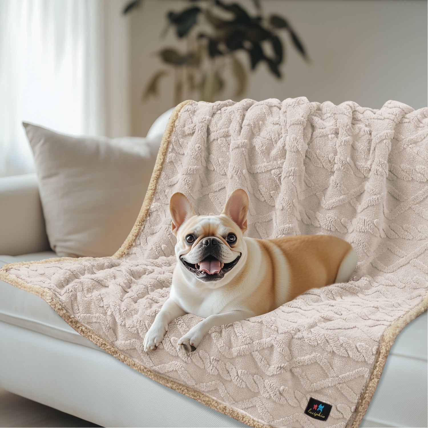 Reversible Sherpa Fleece Waterproof Pet Blanket Beige