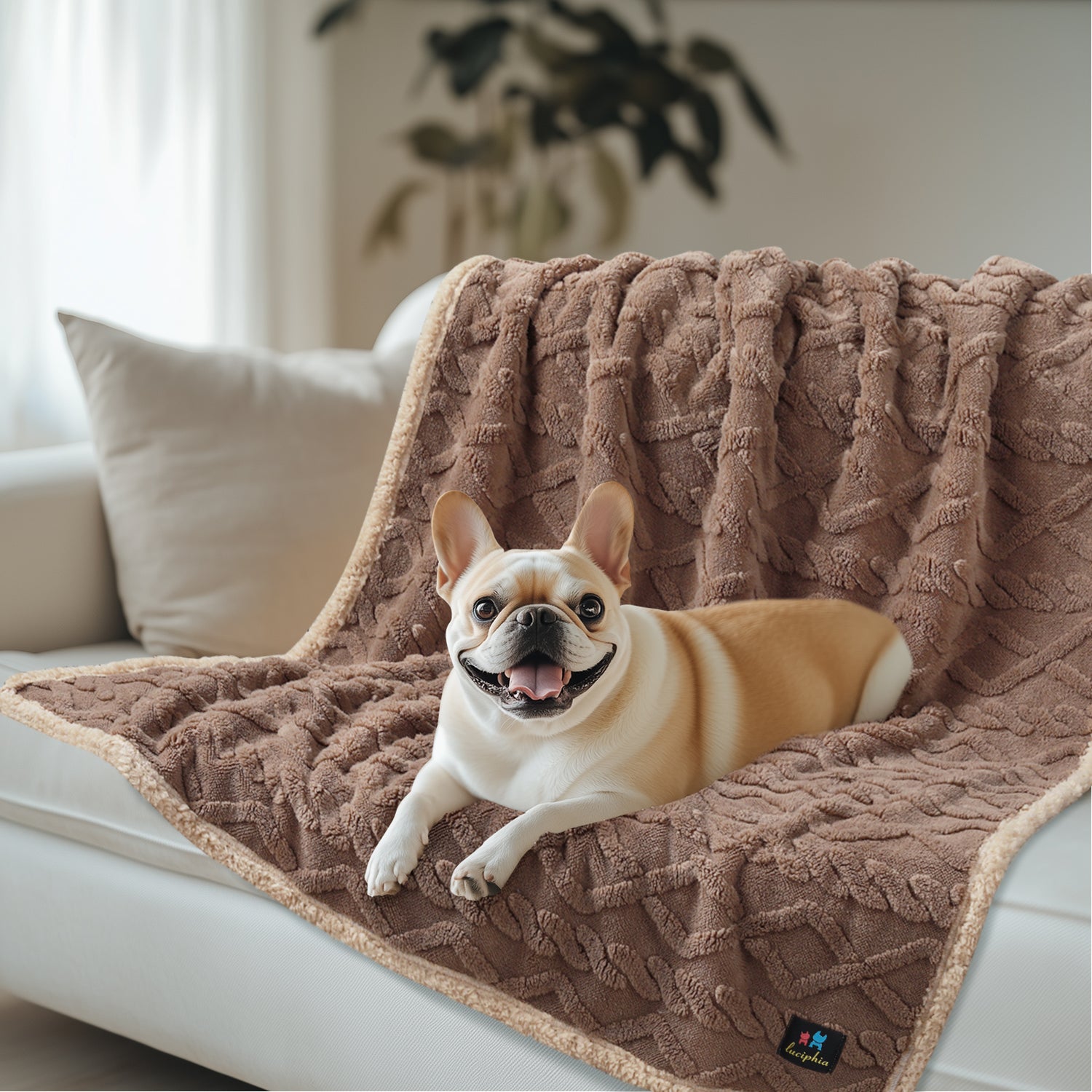 Reversible Sherpa Fleece Waterproof Pet Blanket Khaki
