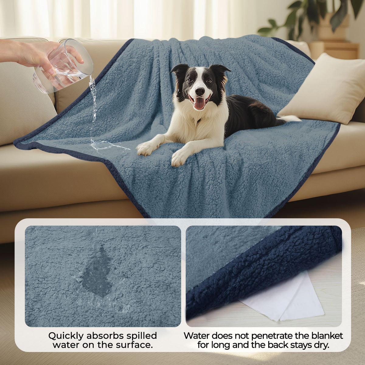 Waterproof Pet Blanket for Dog on Bed Blue/Navy