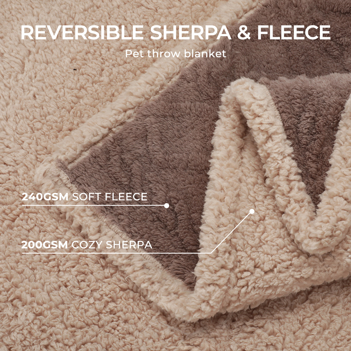 Reversible Sherpa Fleece Waterproof Pet Blanket Khaki