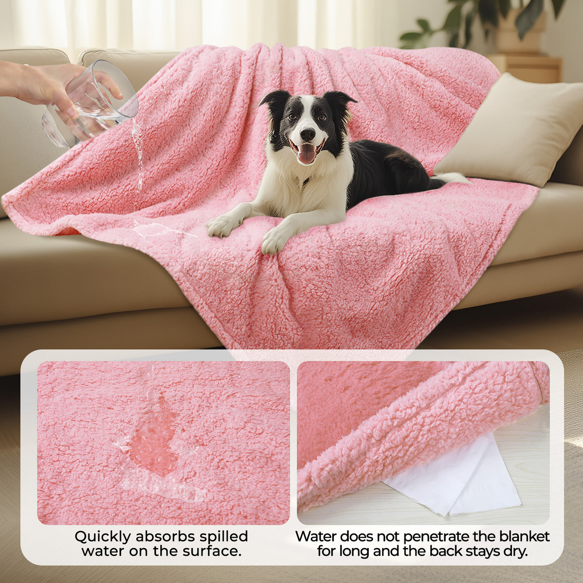 Waterproof Pet Blanket for Dog on Bed Pink