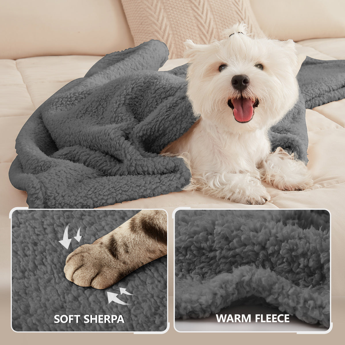 Soft Sherpa Dog Blanket for Dog Puppy Cat Grey