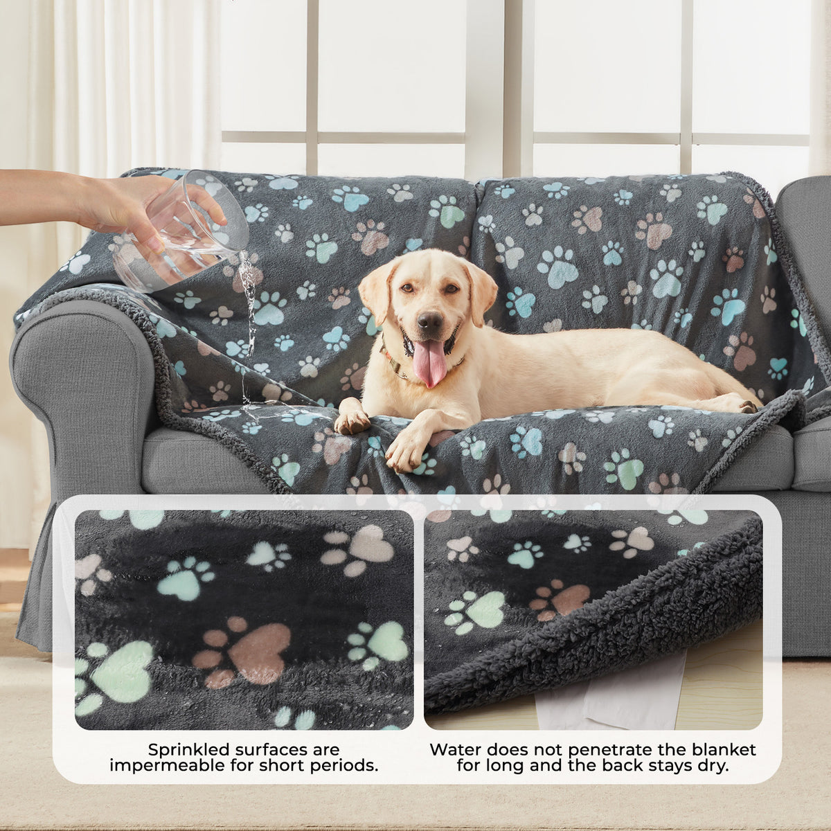 Waterproof Dog & Cat Blanket Grey Paw