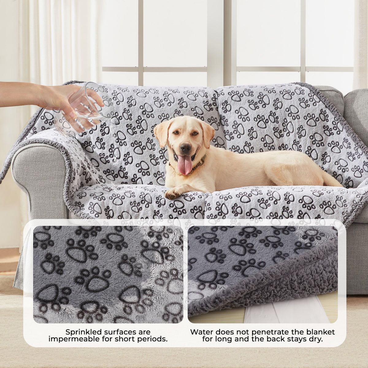 Waterproof Dog & Cat Blanket Paw Gray