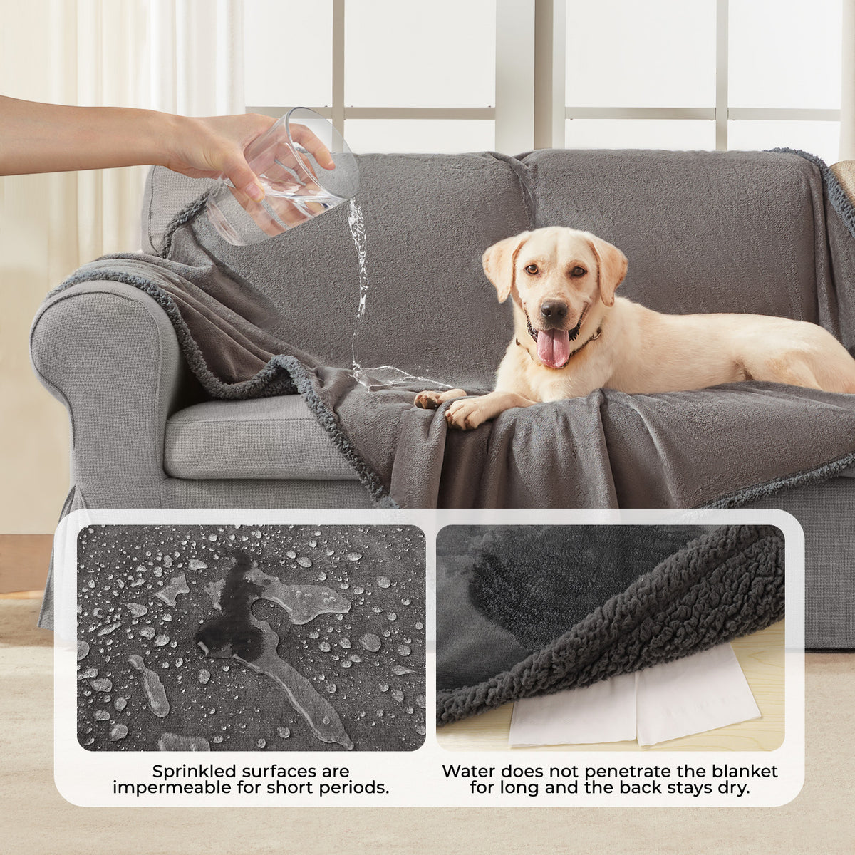 Reversible Waterproof Blanket for Large Dogs Light Grey