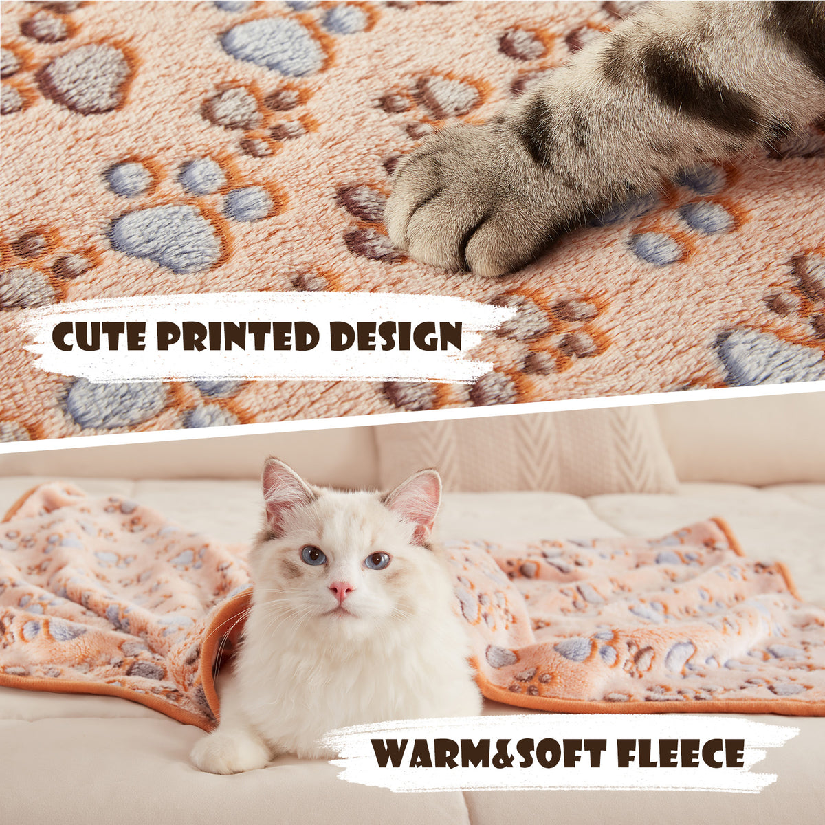 1 Pack 3 Small Pet Blanket Paw Printed Throw | Brown