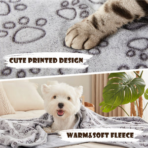 1 Pack 3 Small Pet Blanket Paw Printed Throw | Grey Paw