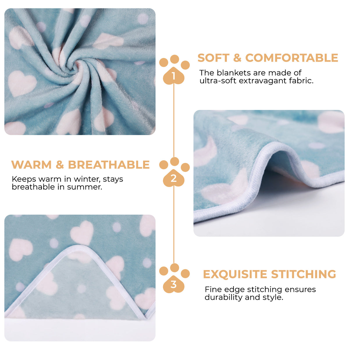 1 Pack 3 Soft Flannel Dog Blanket for Sofa Purple/Pink/Cyan