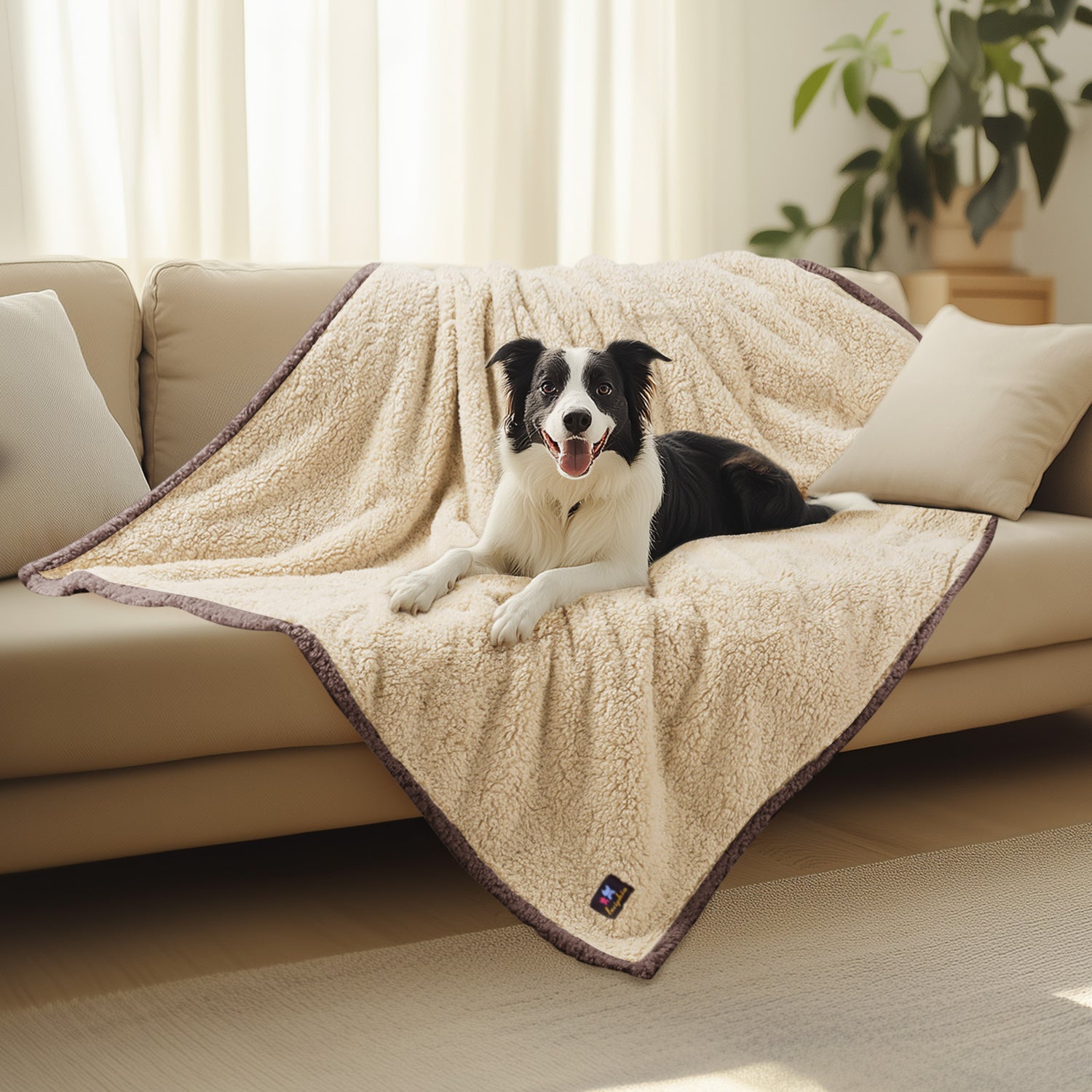 Waterproof Pet Blanket for Dog on Bed Beige/Brown