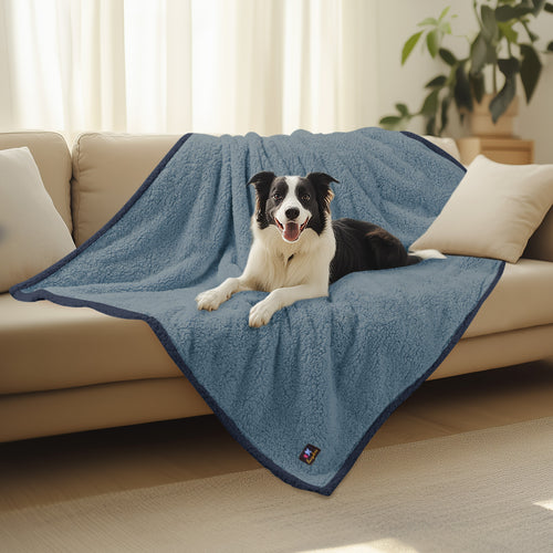 Waterproof Pet Blanket for Medium Large Dogs Soft Cat Sherpa Blue/Navy