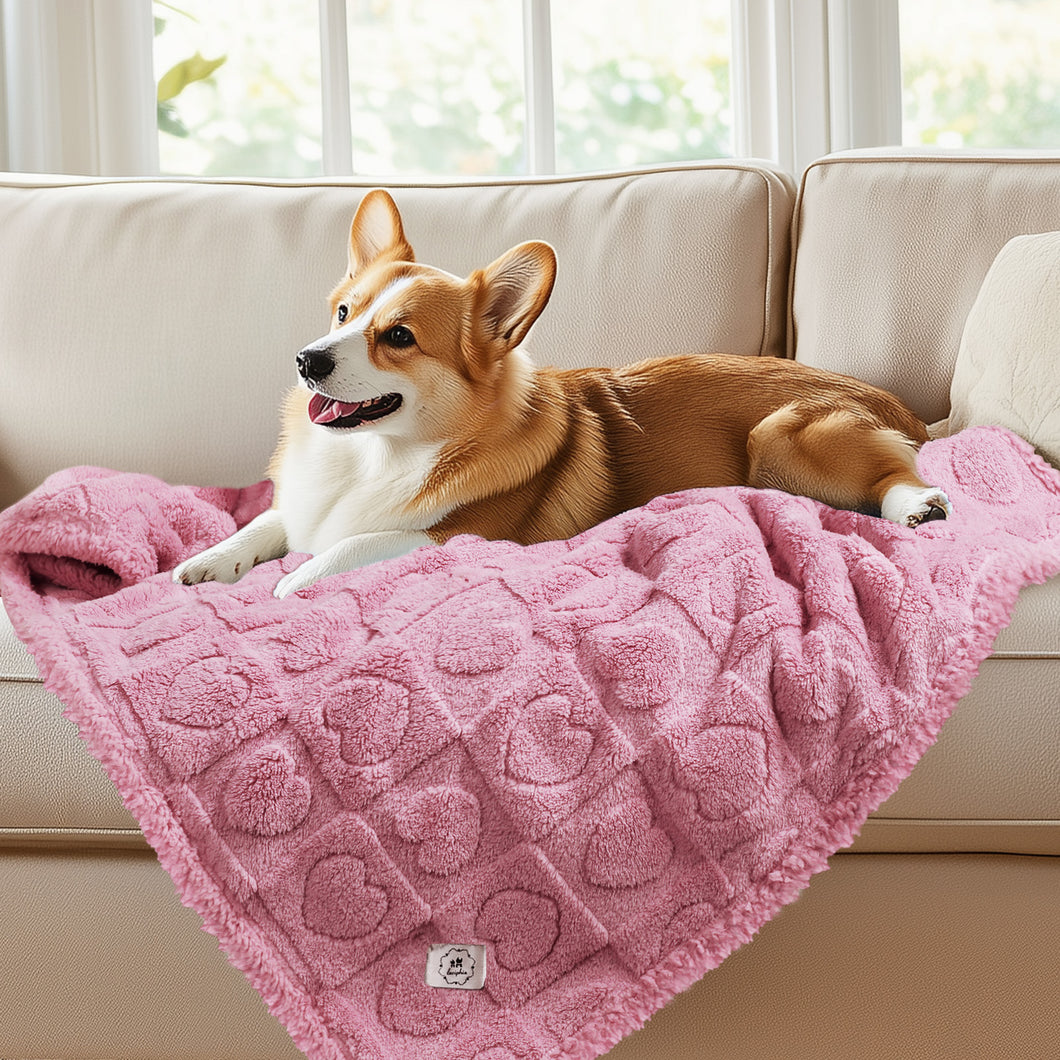 Heart Jacquard Waterproof Pet Blanket Pink